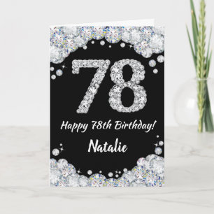 Happy 78th Birthday Black en Silver Glitter Card Kaart