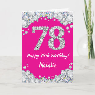 Happy 78th Birthday Hot Pink en Silver Glitter Kaart