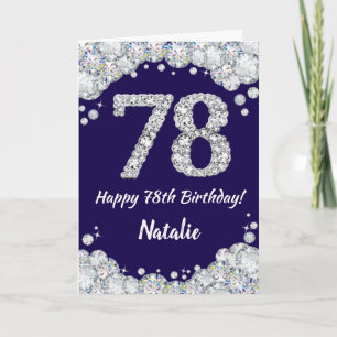 Happy 78th Birthday Navy Blue en Silver Glitter Kaart