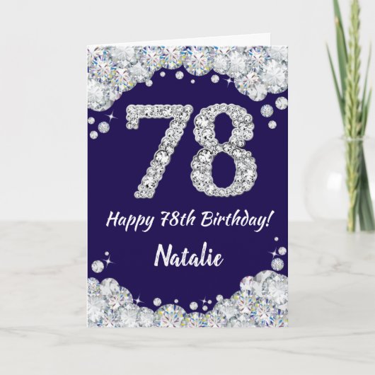 Happy 78th Birthday Navy Blue en Silver Glitter Kaart (Voorkant)