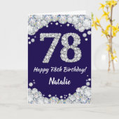 Happy 78th Birthday Navy Blue en Silver Glitter Kaart (Gele Bloem)