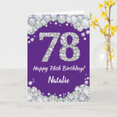 Happy 78th Birthday Paars en Silver Glitter Card Kaart (Gele Bloem)