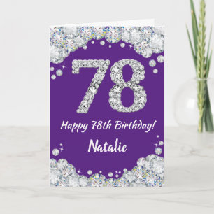 Happy 78th Birthday Paars en Silver Glitter Card Kaart