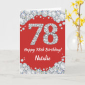 Happy 78th Birthday Red en Silver Glitter Card Kaart (Gele Bloem)