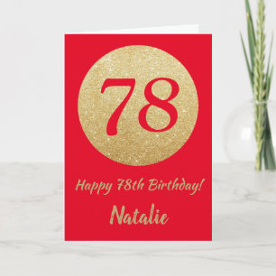 Happy 78th Birthday Rood en Goud Glitter Kaart