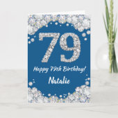 Happy 79th Birthday Blue en Silver Glitter Card Kaart (Voorkant)