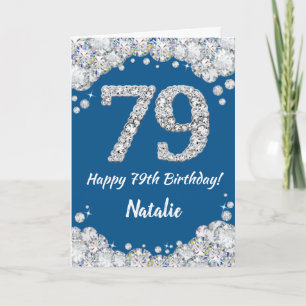 Happy 79th Birthday Blue en Silver Glitter Card Kaart