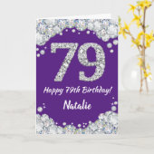 Happy 79th Birthday Paars en Silver Glitter Card Kaart (Gele Bloem)