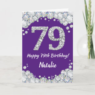 Happy 79th Birthday Paars en Silver Glitter Card Kaart