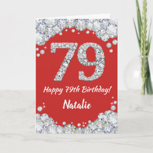 Happy 79th Birthday Red en Silver Glitter Card Kaart