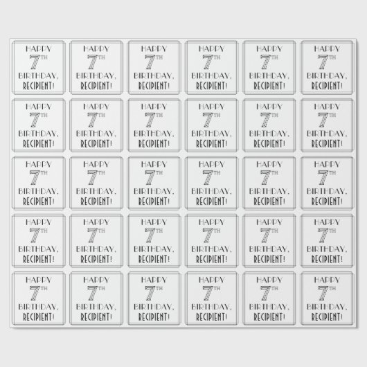 HAPPY 7E BIRTHDAY; Art Deco Style; Aangepaste naam Cadeaupapier (Vlak)
