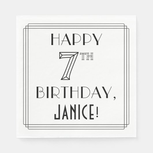 HAPPY 7E BIRTHDAY; Art Deco Style; Aangepaste naam Servet (Voorkant)