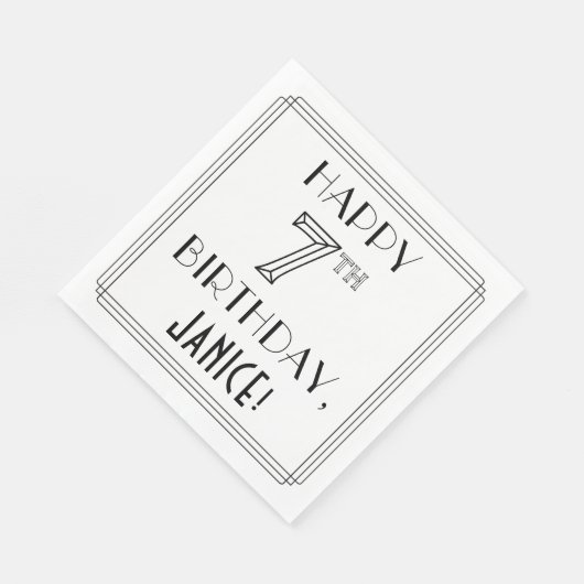 HAPPY 7E BIRTHDAY; Art Deco Style; Aangepaste naam Servet (Hoek)