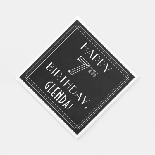 HAPPY 7E BIRTHDAY; Art Deco Style; Aangepaste naam Servet (Hoek)