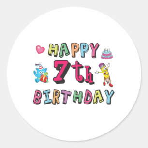 Happy 7th Birthday 7-jarige wensen Ronde Sticker