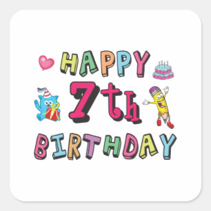 Happy 7th Birthday 7-jarige wensen Vierkante Sticker