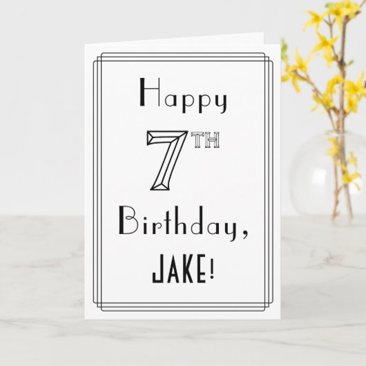 Happy 7th Birthday, Art Deco Style met aangepaste  Kaart (Gele Bloem)