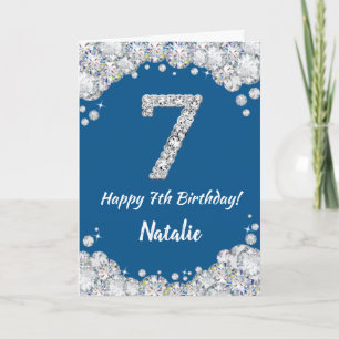 Happy 7th Birthday Blue en Silver Glitter Card Kaart