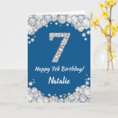 Happy 7th Birthday Blue en Silver Glitter Card Kaart (Gele Bloem)