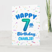 Happy 7th Birthday Card with Custom Name Kaart (Voorkant)