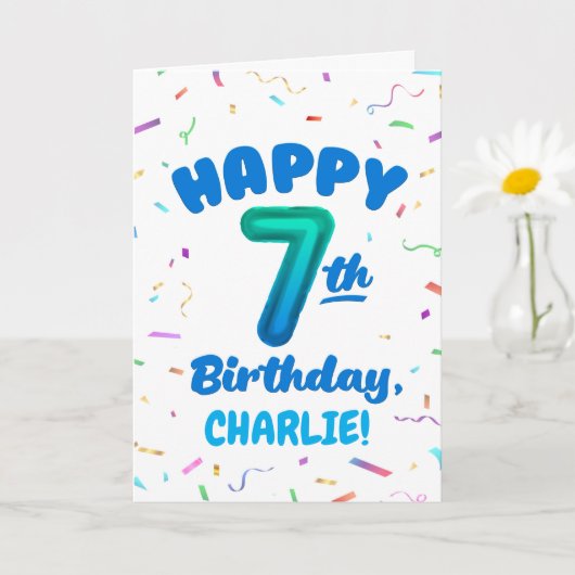 Happy 7th Birthday Card with Custom Name Kaart (Kleine Plant)