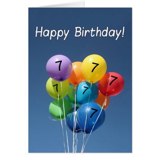 Happy 7th Birthday Colored Balloons in een blauwe  (Voorkant)