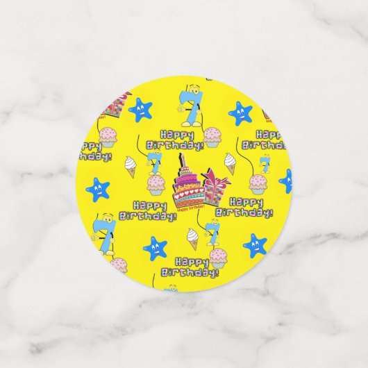 Happy 7th Birthday Confetti, #7 Yellow & Red Confetti (Kleine voorkant)