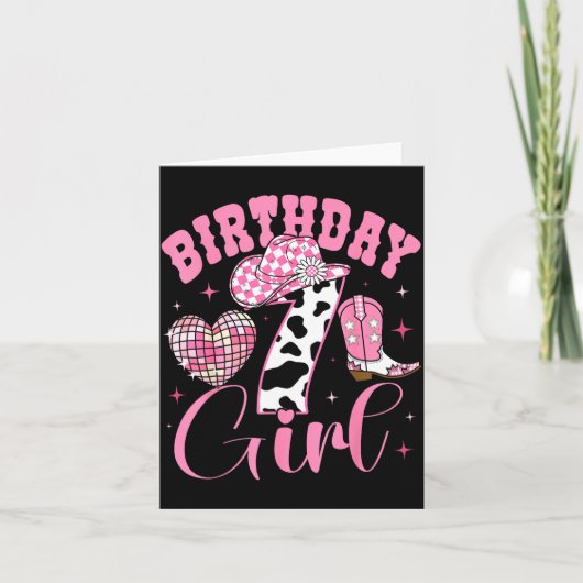 Happy 7th Birthday Girl Outfit Rodeo Western Cowgi Kaart (Voorkant)