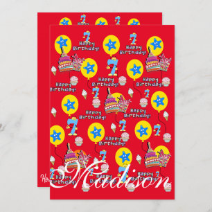 Happy 7th Birthday Invitation Birthday #7 Red Kaart