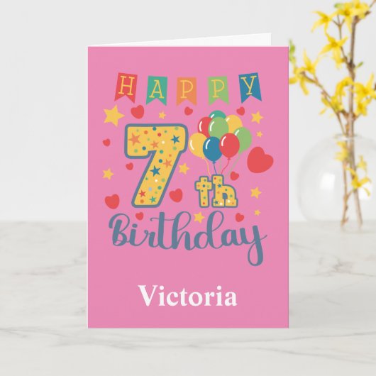 Happy 7th Birthday Kaart (Gele Bloem)