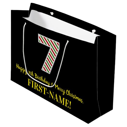 Happy 7th Birthday & Merry Kerstmis, aangepaste na Groot Cadeauzakje (Voorkant Gekanteld)
