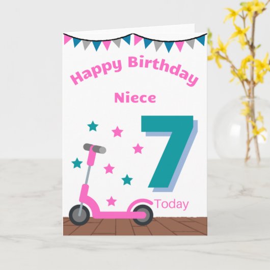 Happy 7th Birthday Niece Kaart (Gele Bloem)