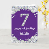 Happy 7th Birthday Paars en Silver Glitter Card Kaart (Gele Bloem)