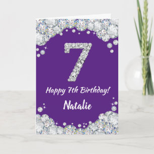 Happy 7th Birthday Paars en Silver Glitter Card Kaart