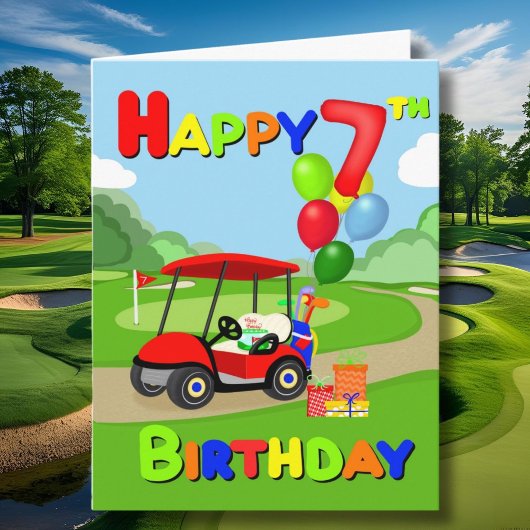 Happy 7th Birthday Red Boys Golf Kaart