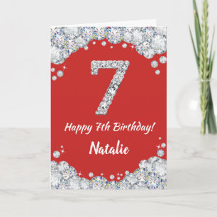 Happy 7th Birthday Red en Silver Glitter Card Kaart