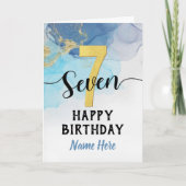 Happy 7th Birthday Waterverf Blue & Gold Boy Kaart (Voorkant)