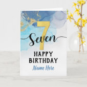 Happy 7th Birthday Waterverf Blue & Gold Boy Kaart (Gele Bloem)
