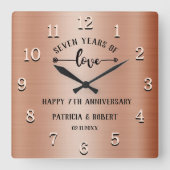 Happy 7th Wedding Jubileum Copper Jubileum Vierkante Klok (Voorkant)