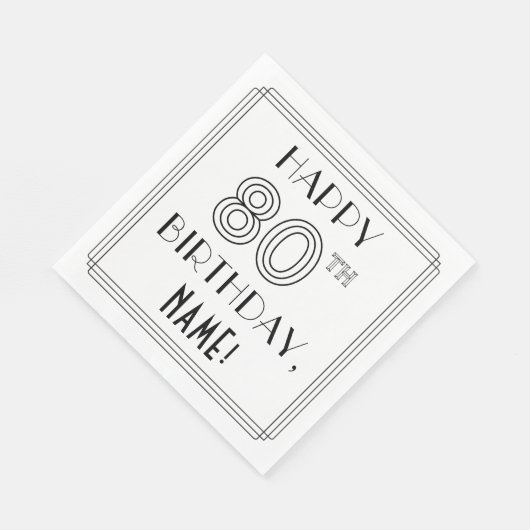 HAPPY 80TH BIRTHDAY; Art Deco Style; aangepaste na Servet (Hoek)