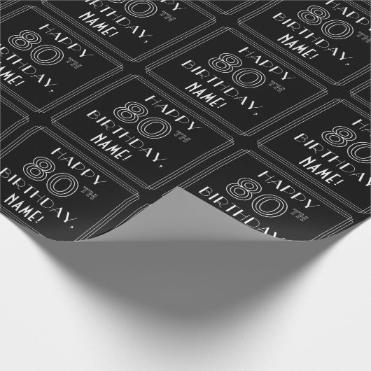 HAPPY 80TH BIRTHDAY; Art Deco Style met aangepaste Cadeaupapier (Hoek)