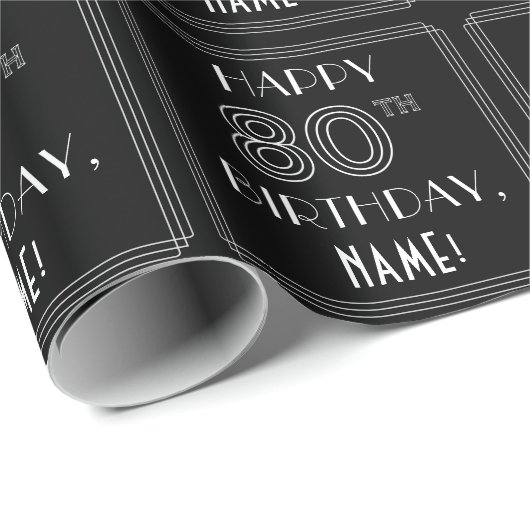 HAPPY 80TH BIRTHDAY; Art Deco Style met aangepaste Cadeaupapier (Rol Hoek)