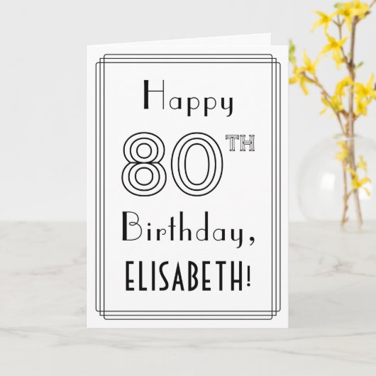 Happy 80th Birthday, Art Deco Style met aangepaste Kaart (Gele Bloem)