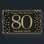 Happy 80th Birthday Banner Black en Gold Glitter<br><div class="desc">Fijne 80ste verjaardag Banner Black en Gold Glitter Confetti. Afdrukbaar digitaal. Klik voor verdere aanpassingen op de knop "Aanpassen" en gebruik onze ontwerptool om deze sjabloon te wijzigen.</div>