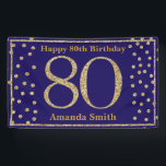 Happy 80th Birthday Banner Navy Blue Gold Glitter<br><div class="desc">Fijne 80ste verjaardag Banner Navy Blue en Gold Glitter Confetti. Afdrukbaar digitaal. Klik voor verdere aanpassingen op de knop "Aanpassen" en gebruik onze ontwerptool om deze sjabloon te wijzigen.</div>