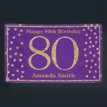Happy 80th Birthday Banner Purple and Gold Glitter<br><div class="desc">Happy 80th Birthday Banner Purple and Gold Glitter Confetti. Printable Digital. For further customization,  please click the "Customize it" button and use our design tool to modify this template.</div>