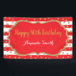 Happy 80th Birthday Banner Red en Gold Glitter<br><div class="desc">Fijne 80ste verjaardag Banner voor vrouwen of man. Rood en gouden feestdag. Glitter Confetti. Zwarte en witte strepen. Afdrukbaar digitaal. Klik voor verdere aanpassingen op de knop "Aanpassen" en gebruik onze ontwerptool om deze sjabloon te wijzigen.</div>