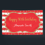 Happy 80th Birthday Banner Red en Gold Glitter<br><div class="desc">Fijne 80ste verjaardag Banner voor vrouwen of man. Rood en gouden feestdag. Glitter Confetti. Zwarte en witte strepen. Afdrukbaar digitaal. Klik voor verdere aanpassingen op de knop "Aanpassen" en gebruik onze ontwerptool om deze sjabloon te wijzigen.</div>