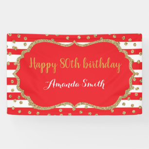 Happy 80th Birthday Banner Red en Gold Glitter