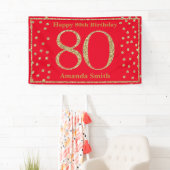 Happy 80th Birthday Banner Red en Gold Glitter (Insitu)